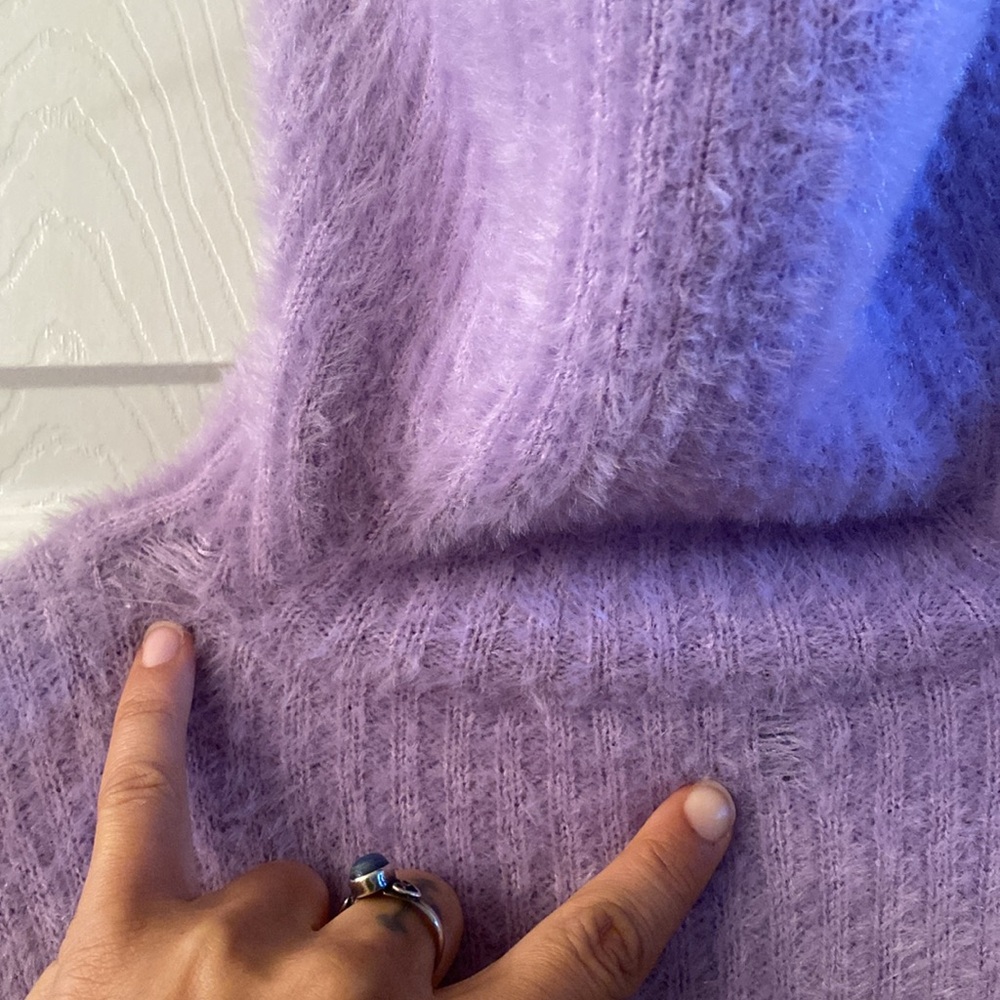 Zara Purple Pastel Soft Knit Fuzzy Hoodie Sweater Cropped Top - Picture 15 of 15